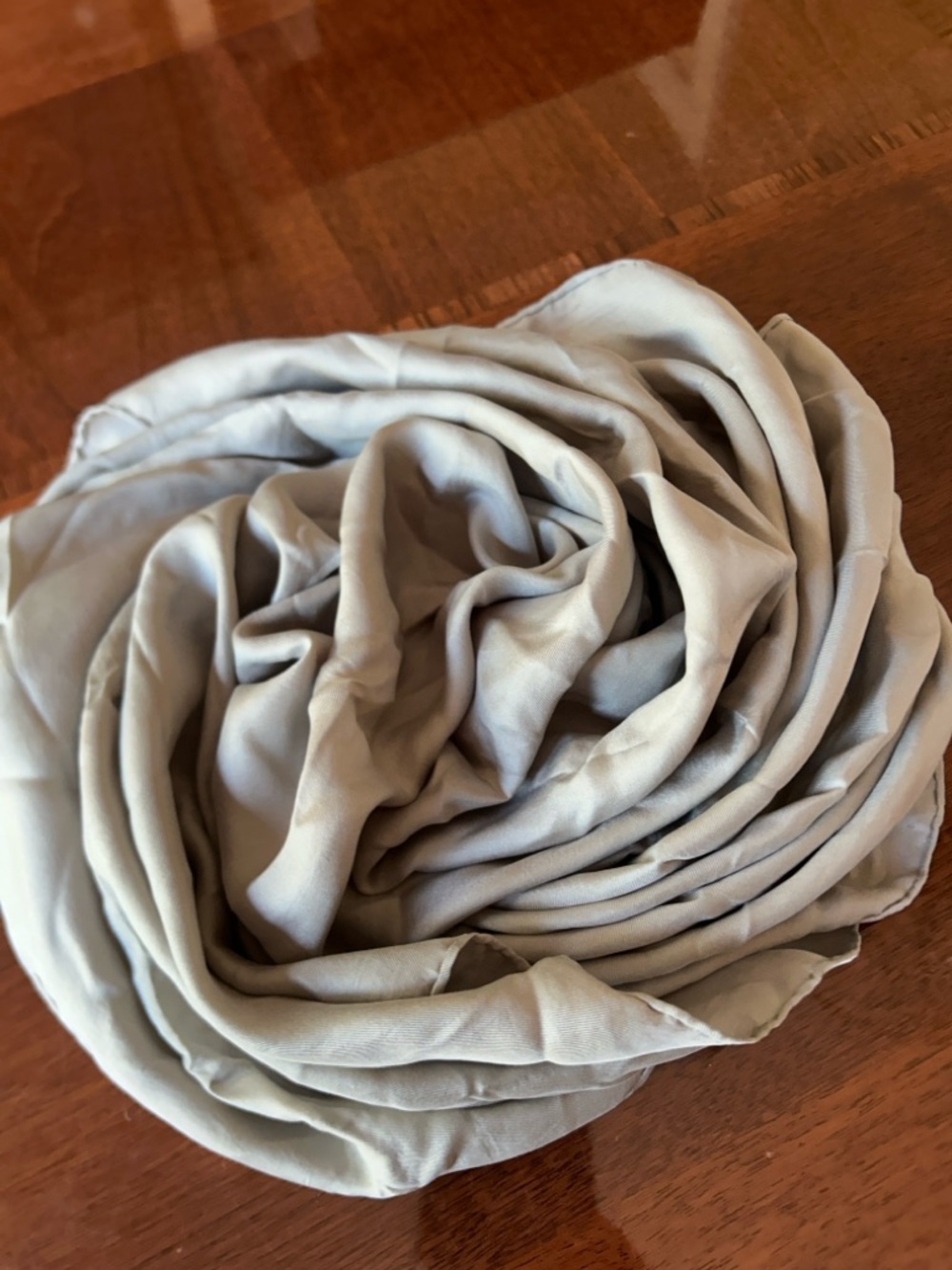 Light Gray Silk Scarf 27“ x 27“ with hand rolled edges